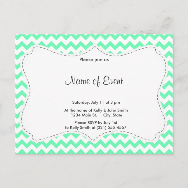 Mint Green Chevron Invitation Postcard (Front)
