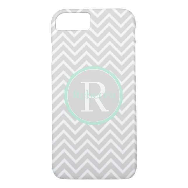 Mint Green Chevron Monogram Barely There Case-Mate iPhone Case (Back)