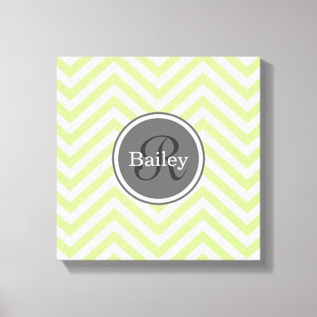 Mint Green Chevron Monogram Canvas Print (Front)
