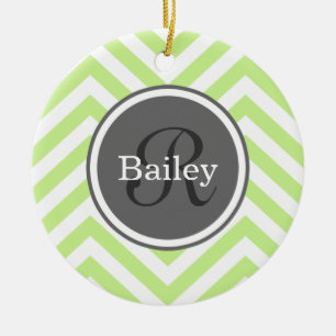 Mint Green Chevron Monogram Ceramic Tree Decoration