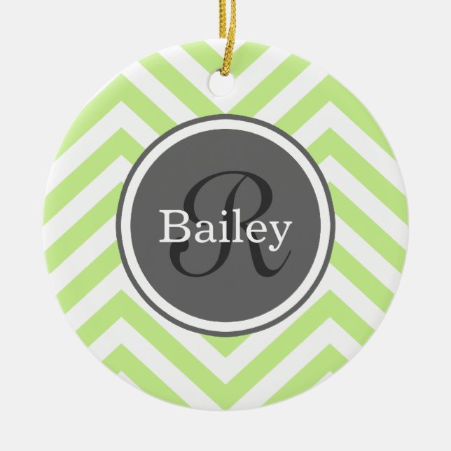 Mint Green Chevron Monogram Ceramic Tree Decoration (Front)