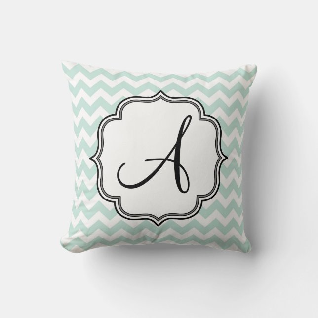 Mint Green Chevron Monogram Cushion (Front)
