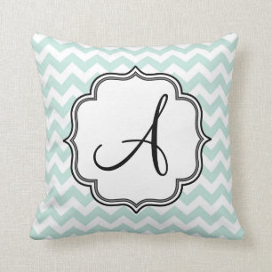 Mint Green Chevron Monogram Cushion