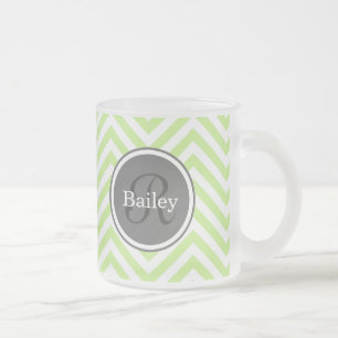 Mint Green Chevron Monogram Frosted Glass Coffee Mug