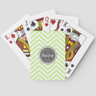 Mint Green Chevron Monogram Playing Cards
