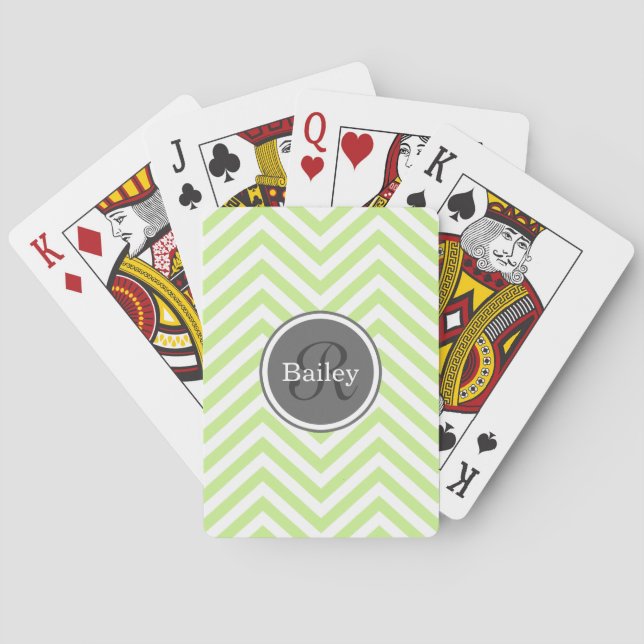 Mint Green Chevron Monogram Playing Cards (Back)