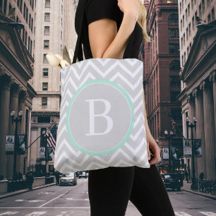 Mint Green Chevron Monogram Tote Bag