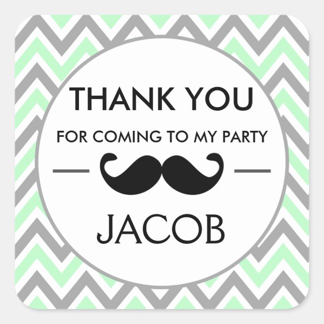 Mint Green Chevron Moustache Birthday Sticker (Front)