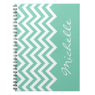 Mint green chevron pattern notebook with name