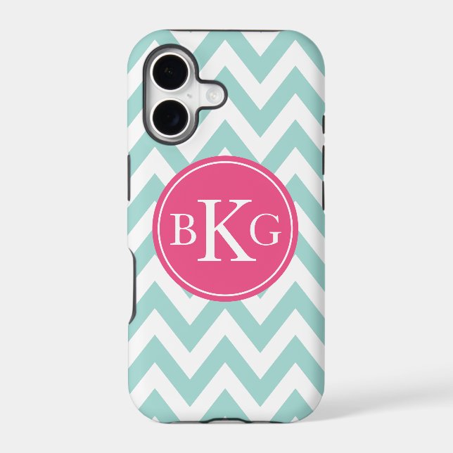 Mint Green Chevron & Pink Custom Monogram (Back)