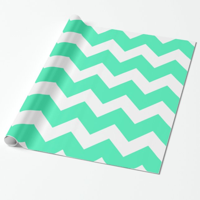 Mint Green Chevron Wrapping Paper (Unrolled)