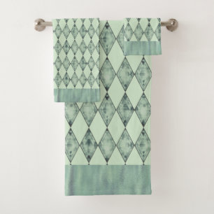 Mint Green Chic Harlequin  Bath Towel Set