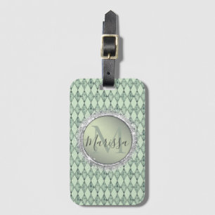 Mint Green Chic Harlequin Monogram Luggage Tag