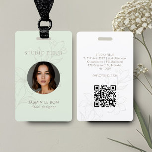 Mint Green Chic Minimal Floral Square Business ID Badge