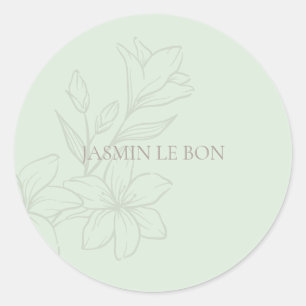 Mint Green   Chic Minimalist Floral  Classic Round Sticker