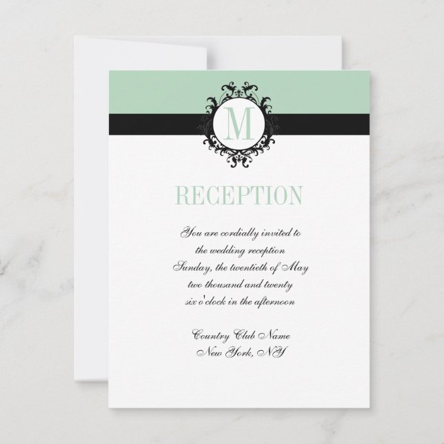 Mint Green Chic Monogram | Wedding Reception Card (Back)