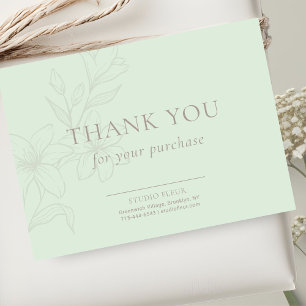 Mint Green Chic Thank You Floral Flat Note Card