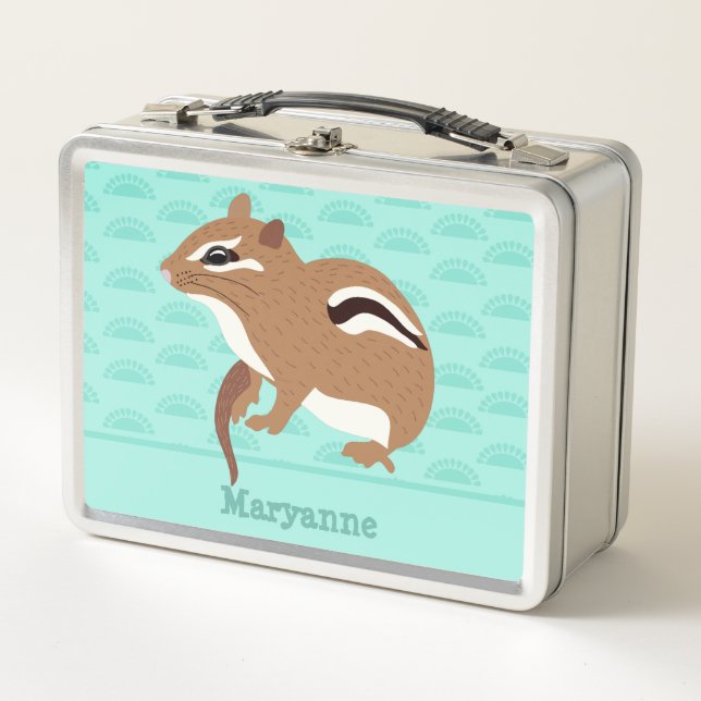 Mint Green Chipmunk Gender Neutral Personalised Metal Lunch Box (Front)