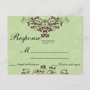 Mint Green & Chocolate Brown Floral Wedding RSVP Card