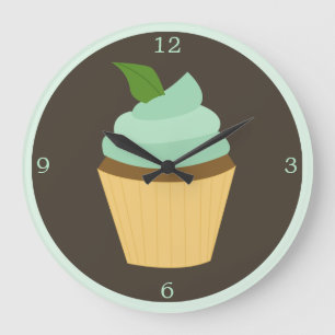 Mint Green Chocolate Cupcake Large Clock