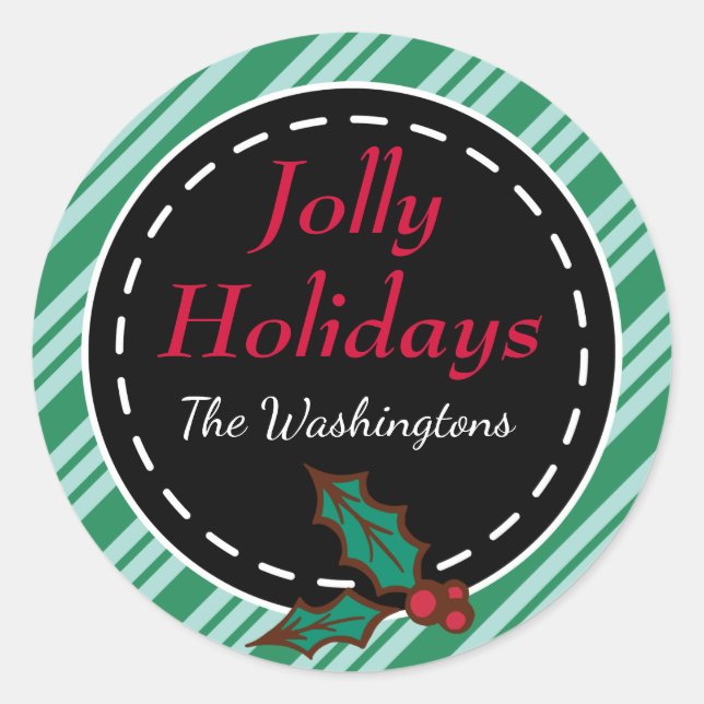 Mint Green Christmas Candy Gift Tag Stickers (Front)