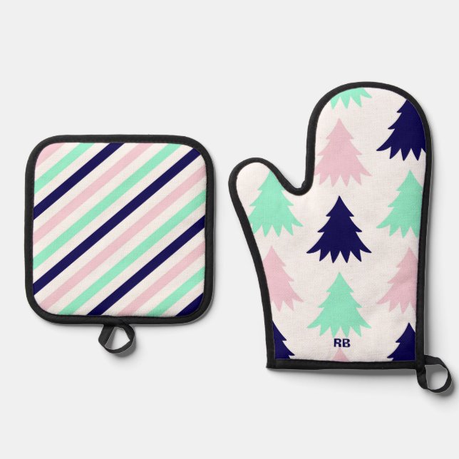 Mint Green Christmas Oven Mitt & Pot Holder Set (Front)