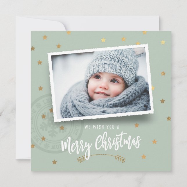 Mint Green Christmas Photo Greeting Card (Front)
