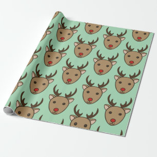 Mint Green Christmas Reindeer Gift Wrapping Paper