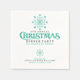 Mint Green Christmas Snowflake Dinner Party Design Napkin