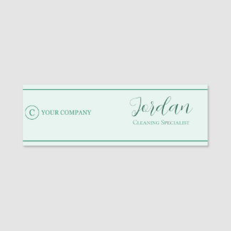Mint Green Cleaning Service Logo Employee Name Tag