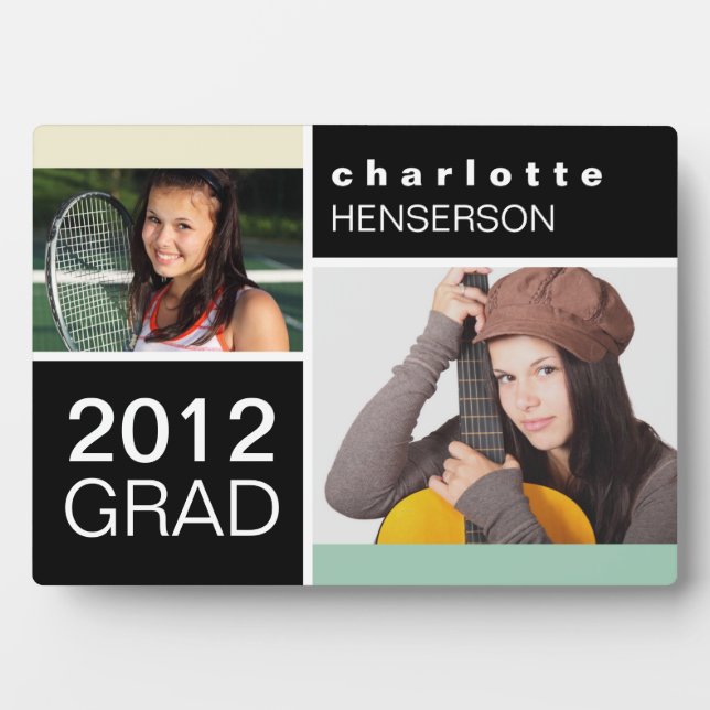 Mint green colour block class year graduation phot plaque (Front)