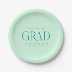 Mint Green Colourful Bold Personalised Grad Party Paper Plate