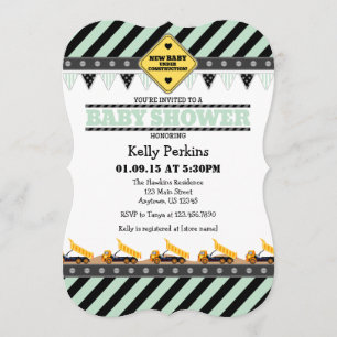 Mint Green Construction Baby Shower Invitation