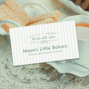 Mint Green Coquette Striped Bakery Pastry Chef Business Card