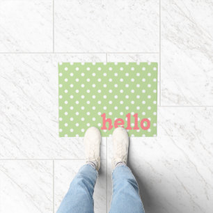 Mint Green Coral Pink and White Polka Dot Doormat
