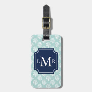 Mint Green Coral Reef and Blue Monogram Luggage Tag