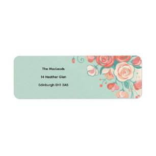 Mint Green Coral Rose Return Address Labels