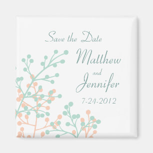 Mint Green & Coral Save the Date Magnet - Square