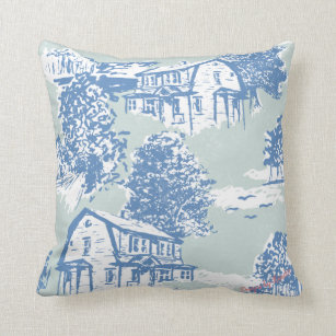 Mint Green & Cornflower Blue Toile Design Cushion