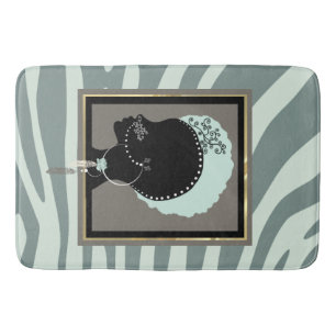 Mint green, cream and black zebra print bath mat