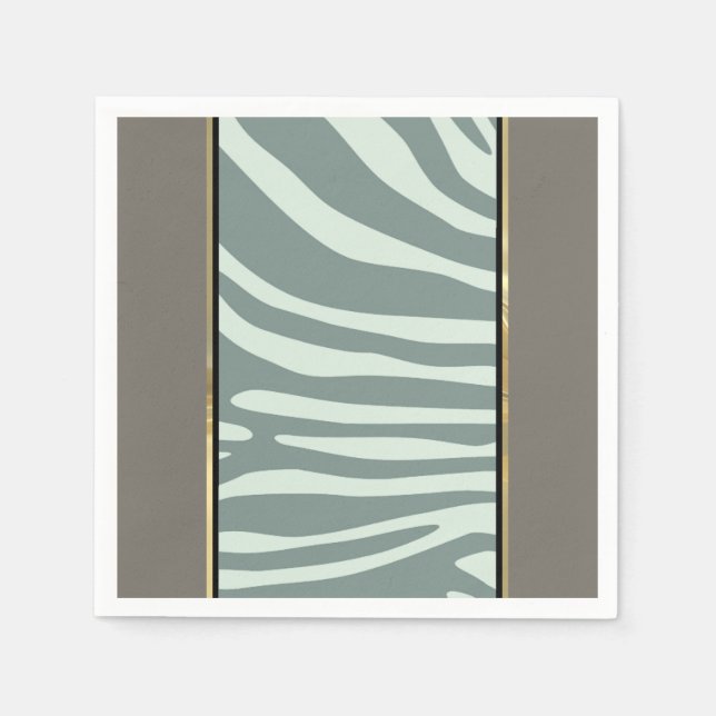 Mint green, cream, and black zebra print napkin (Front)