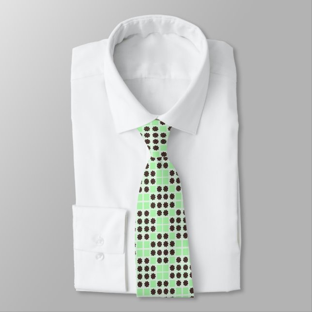 Mint Green Cream And Chocolate Chip Quilt Pattern Tie (Tied)