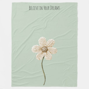 Mint Green Cream Faux Knit Flower Fleece Blanket