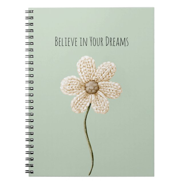 Mint Green Cream Faux Knit Flower Notebook (Front)