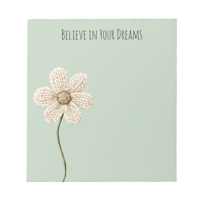 Mint Green Cream Faux Knit Flower Notepad (Front)