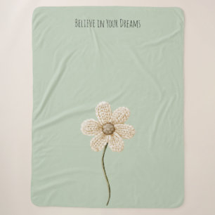 Mint Green Cream Faux Knit Flower Sherpa Blanket