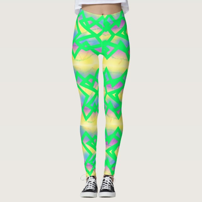 Mint green crossover pattern with lemon leggings (Front)