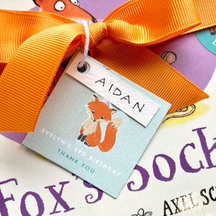 Mint Green Cute Fox Party Hat Woodland Birthday Favour Tags