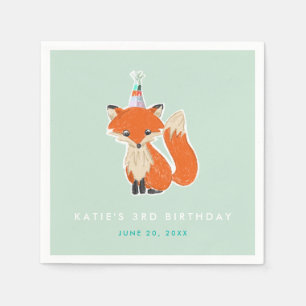 Mint Green Cute Fox Party Hat Woodland Birthday Napkin