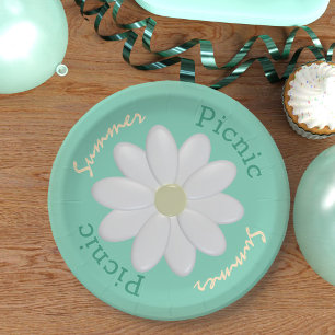 Mint Green Daisy Summer Picnic Custom Paper Plates